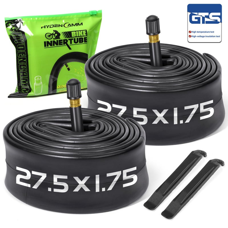 Hydencamm 2 حزمة 27.5 بوصة × 1.75/1.95/2.10/2.125 أنابيب الدراجة مع صمام شريدر 32 مم، أنبوب دراجة 27.5 مع روافع 2 قطعة، أنبوب دراجة 27.5 × 2.10 متوافق مع MTB والطرادات، دراجات المدينة، دراجات الطريق - Image 1